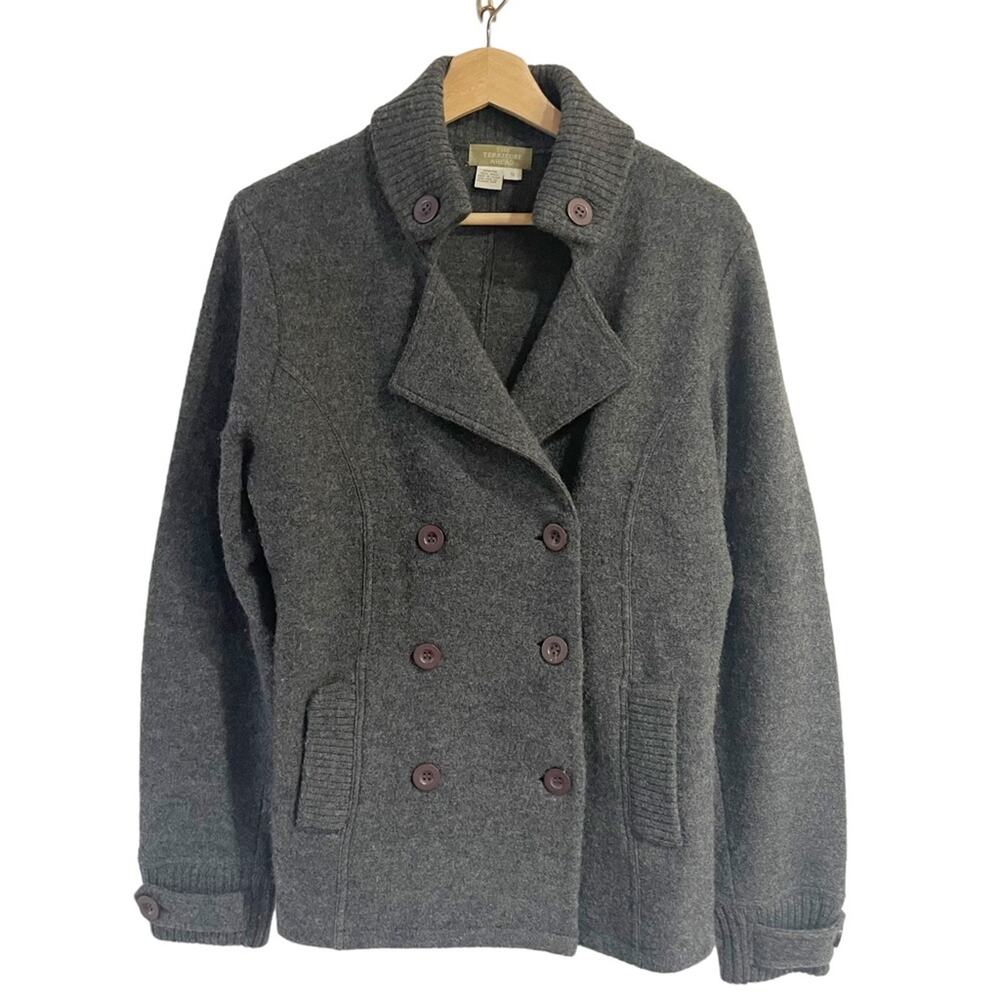 The Territory Ahead Women Small 100 Wool Heavy Knit Cardigan Gray Sweater